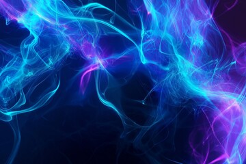 Obraz premium A vivid background featuring electric blue and purple smoke trails with swirling patterns, creating a dynamic and futuristic gradient against a dark backdrop