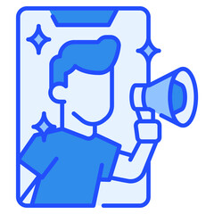 Obraz premium Influencer Marketing Blue Icon minimalist vector illustration ,simple transparent graphic element .Isolated on white background