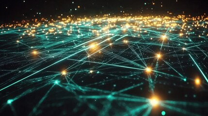 Obraz premium Futuristic digital grid with connected points and lines, symbolizing data networks and information flow