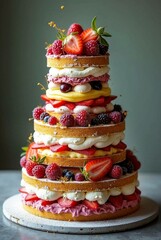 cake with strawberries and cream