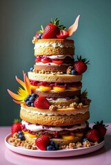 cake with strawberries and berries