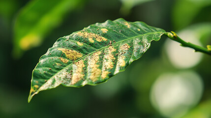 Naklejka premium The Struggle of Coffee: A Close-Up on Disease-Affected Leaves
