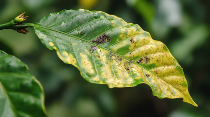 The Struggle of Coffee: A Close-Up on Disease-Affected Leaves