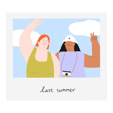 Polaroid photo of two women standing together posing for camera