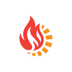 A logo design of a red flame with spin knob indicator in orange color for heating logo