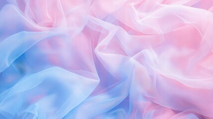 Fototapeta premium Pastel tulle layers overlapping in soft blue and pink, creating a whimsical effect, on transparent background