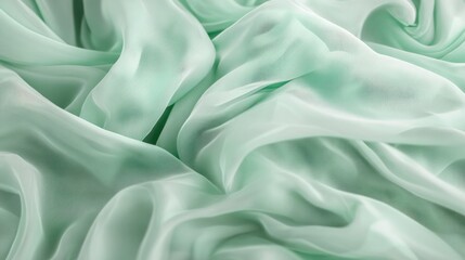 Fototapeta premium Sheer fabric layers in mint green, softly overlapping for a fresh and airy look, on transparent background