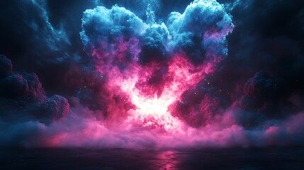 Fototapeta premium Intense Neon-Colored Nuclear Blast Power in Dark Futuristic Sky Illustration