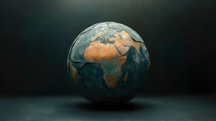 Fototapeta premium globe, deflating and wrinkling like a punctured balloon, surrounded by a dark void, 