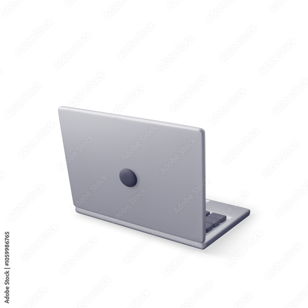 Poster 3d cartoon laptop computer back side isolated. render notebook lcd display mock up with blank screen