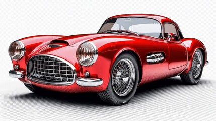 Naklejka premium Vintage red sports car with chrome accents and stylish curves, capturing a retro vibe, isolated on transparent background