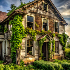 an old dilapidated house with broken windows