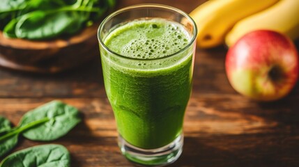 Fototapeta premium Refreshing green smoothie a nutrient-packed blend of spinach banana and apple for a healthy lifestyle