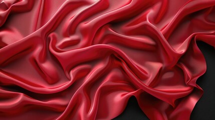Fototapeta premium Flowing red cloth on dark surface with elegant texture.