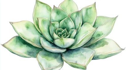 Obraz premium Watercolor succulent plant with soft green leaves, symbolizing freshness, isolated on transparent background