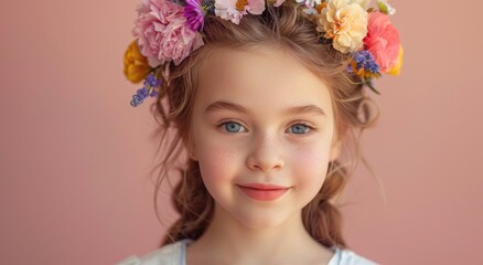 Naklejka premium Little girl wearing flower crown