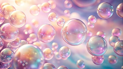 Naklejka premium Bubbles on Pink Pastel Background - Soft, Ethereal Portrait Photography with Delicate Color Palette for Whimsical and Dreamy Aesthetic in Stock Imagery