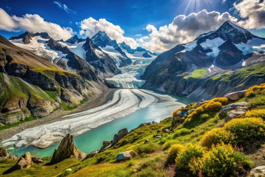 Breathtaking Panoramic View of Der PersGletscher in Oberengadin - Majestic Glaciers, Alpine Landscape, and Stunning Natural Beauty