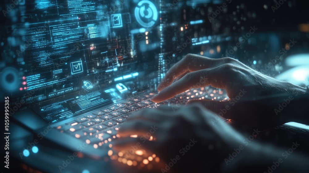 Poster exploring the intersection of technology and human interaction through cyber interfaces and digital 