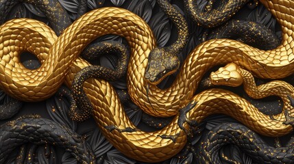 Fototapeta premium Gold snake on black background
