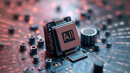 3D render AI artificial intelligence technology CPU central processor unit chipset on the printed circuit board for electronic and technology concept select focus shallow depth of field Futurism