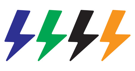 Energy Power Icons, Bold Electric Bolt Symbols in Blue, Green, Black, and Orange.Dynamic Power Symbols,Vibrant Electric Bolts Representing Energy with transparent background. vector illustration
