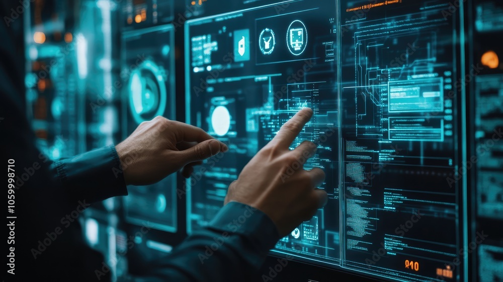 Poster exploring the future of technology interactive interfaces and data visualization in modern systems