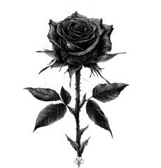 illustration of a rose, dark and evil, white background