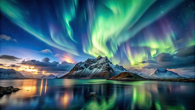 Distant Aurora Over Landegode Island: A Dramatic Night Sky Capture with Clouds in April 2024