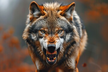 Obraz premium Wolf portrait in a golden forest