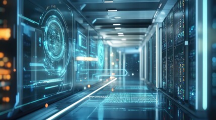 Futuristic data center corridor a glimpse into advanced technology and infrastructure