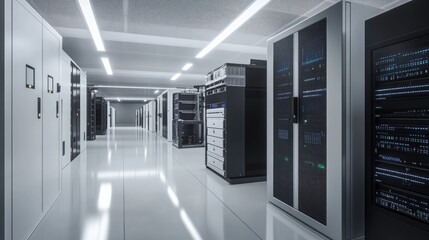 Fototapeta premium Exploring the dimensions of modern data centers a look inside high-tech server rooms
