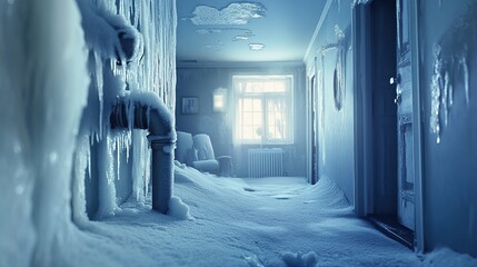 Frozen water pipes in a home during winter , Winter, Cold, Maintenance, Plumbing, Ice, Frost, Frozen, Thaw, Heating .