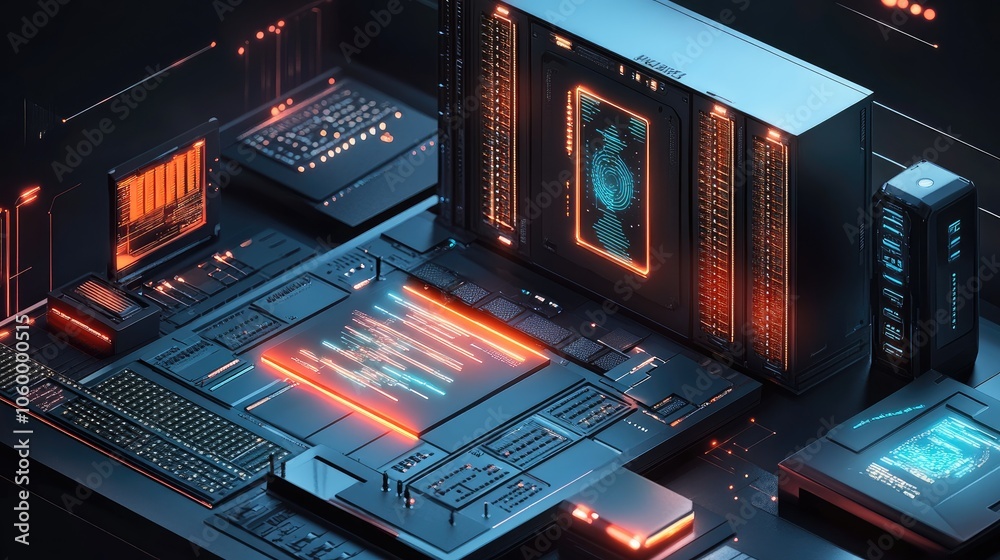 Poster exploring the intricacies of modern computing systems a visual representation of technology and desi