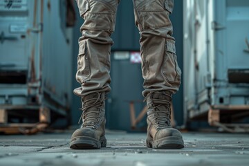Cargo pants and boots on concrete