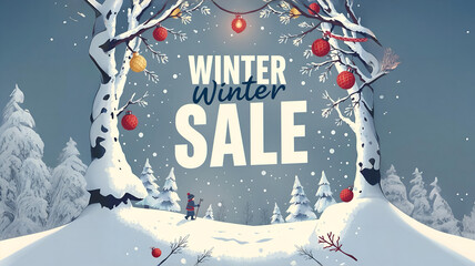 Winter sale banner, vector illustration Intricate, Sharp Focus, Concept Art, Artstation