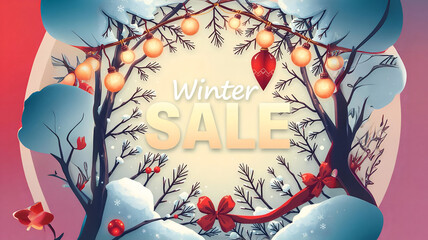 Winter sale banner, vector illustration Intricate, Sharp Focus, Concept Art, Artstation