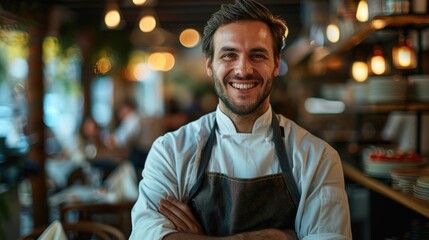 Fototapeta premium Smiling chef in restaurant kitchen