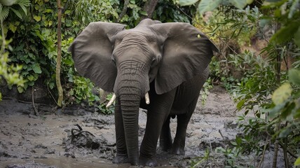 Fototapeta premium Wild elephants in its natural jungle surroundings