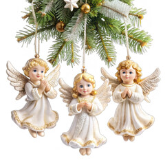 Fototapeta premium Christmas angel figurine doll hanging decoration angels toy ornaments isolated on transparent background