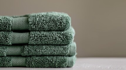 Stacked green towels