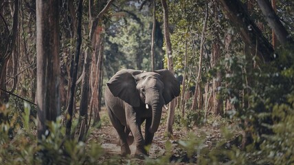 Fototapeta premium Wild elephants in its natural jungle surroundings