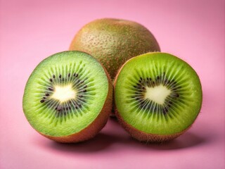 Fototapeta premium Kiwi Fruit on Pink Background - Vibrant, Fresh, and Organic Produce in Stunning Documentary Style Photography