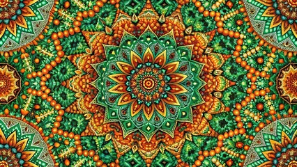 A Symphony of Green and Gold in a Kaleidoscopic Mandala of Intricate Geometric Shapes and Patterns