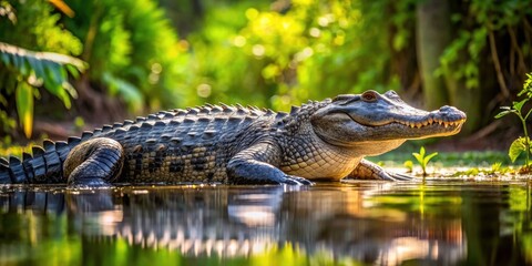 Obraz premium Majestic Large Aggressive Alligator in Northern Florida Swamp - Wild Nature Photography, Wildlife Encounter, Reptile Habitat, Outdoor Adventure, Endangered Species, and Natural Beauty