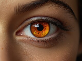 Fototapeta premium Experience the intersection of humanity and technology through this compelling close-up of an eye, enriched by AI elements,Close-up of a digital view in a human eye.