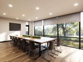 Fototapeta premium Modern Conference Room with Natural Light and Stylish Decor for Productive Meetings