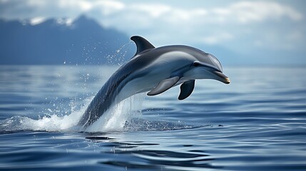 Obraz premium A dolphin leaps out of the water, its sleek body glistening in the sunlight.