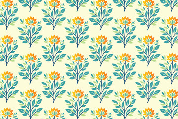 Fototapeta premium Stunning Colorful Seamless Floral Pattern with Abstract Botanical Flowers and Lush Green Leaves Perfect for Fashion Textiles Digital Printing and Creative Design Projects
