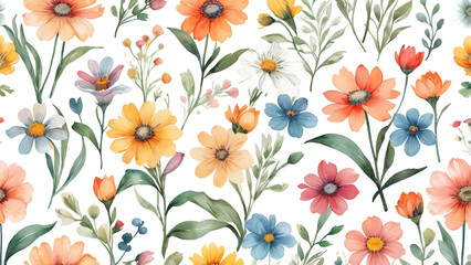 Watercolor painting of blooming flowers